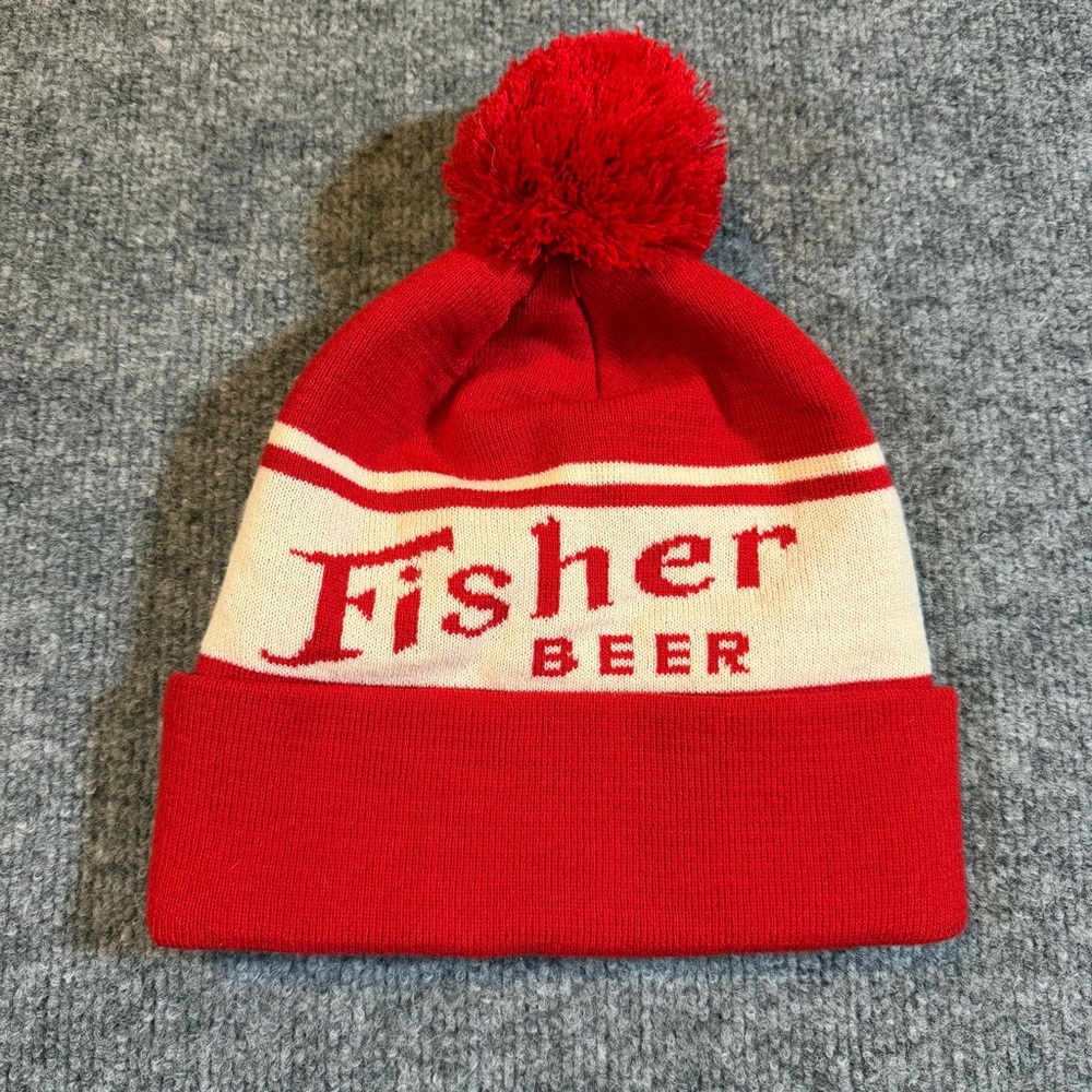 FISHER BEER Brewing‎ Co Red Winter Pom Beanie NWOT